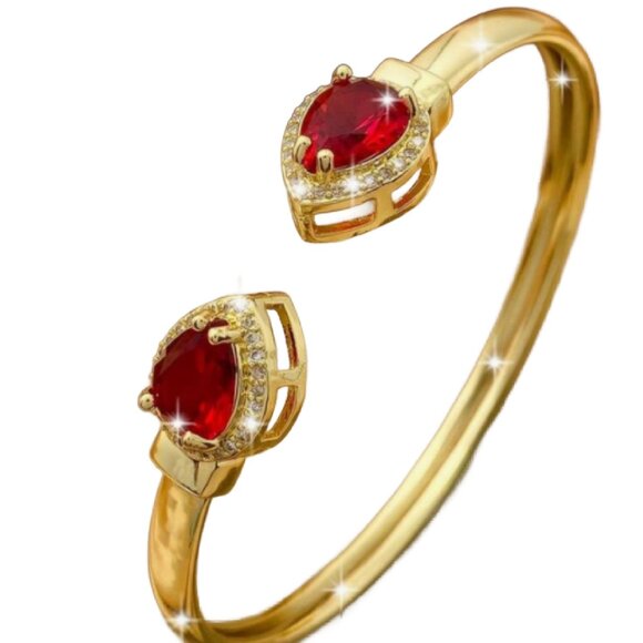 Red Ruby  CZ Lab created Pave White CZ's Bangle Cuff Bracelet - Picture 1 of 4